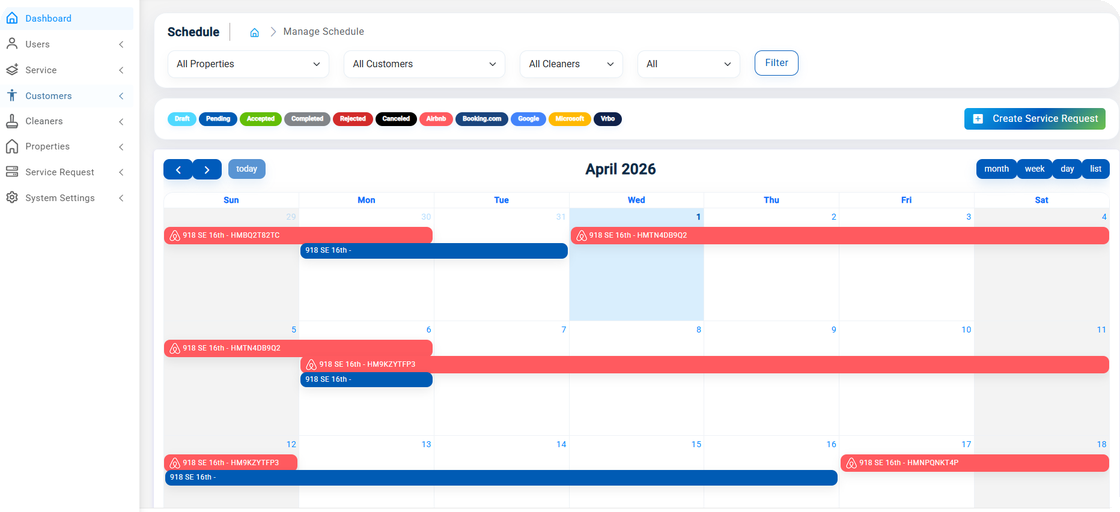CleanCalendar scheduling dashboard